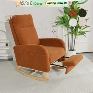 QAK 51‘’ Modern Rocking Chair Nursery, Comfy Glider Nursery Chair with Foot Rest, Upholstered Rocker with Pocket, Living Room, Bedroom, Lounge Room