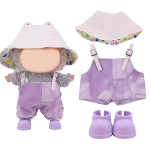 Charming Labubu Clothing Set, Doll Clothes Outfit, Includes Colorful Gradient Canvas Overalls, Ear Hat, Shoes for 17cm Dolls, Cute Play and Display Accessories