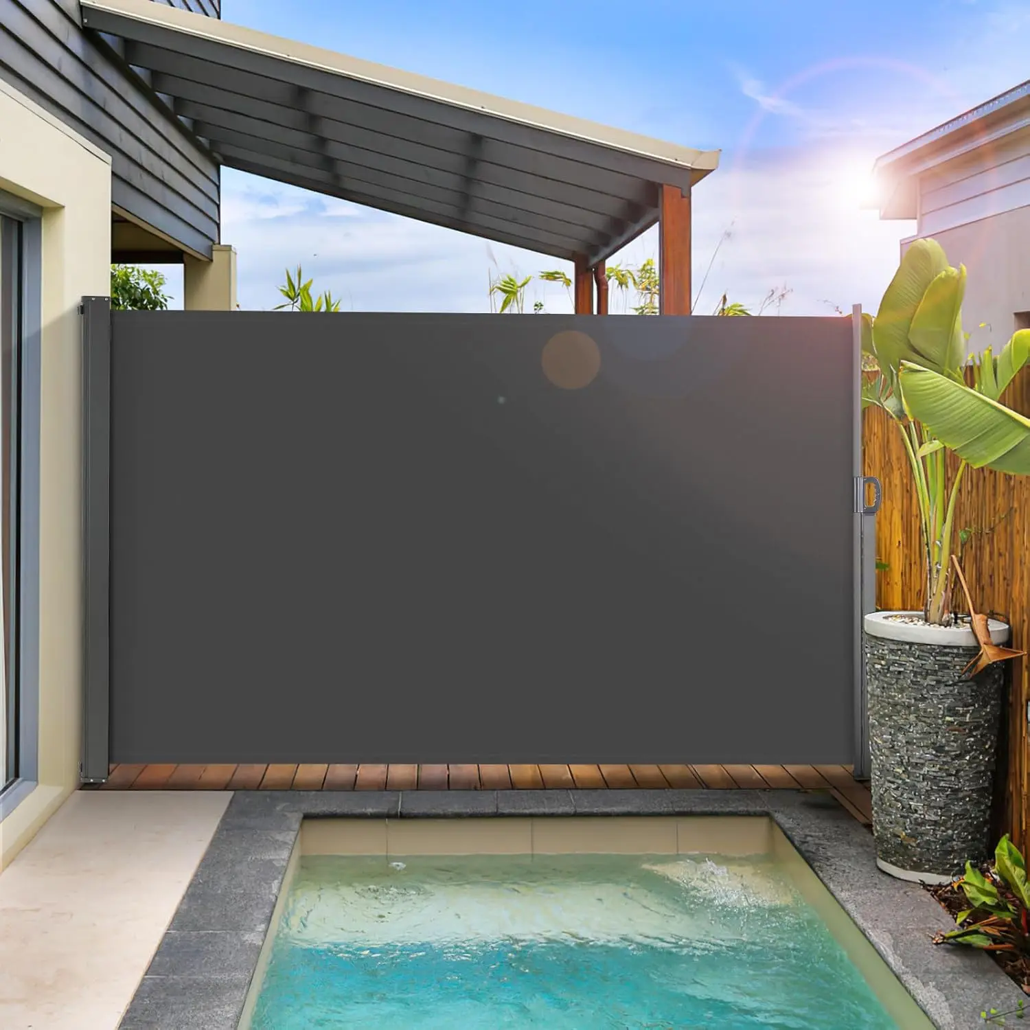 118" x 71" Side Awning, Retractable Side Awning, Patio Retractable Side Screen, UV Resistant, Waterproof, Patio Privacy Screen for Garden, Balcony, Courtyard (Dark Grey)