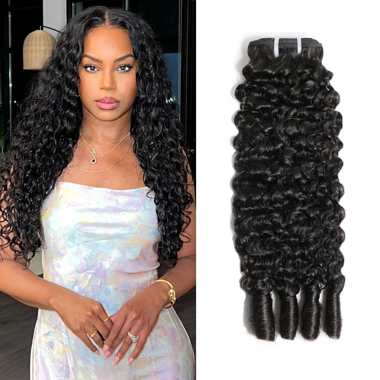 Datanala Burmese Curly Human Hair Bundles, Unprocessed DIY Extensions, Natural Color Tangle-Free Spiral End Quick Weave, Dressy Party Wear Real Hair Pieces, Burmese Curly Bundles, Water Wave, True Lengths, Curly End