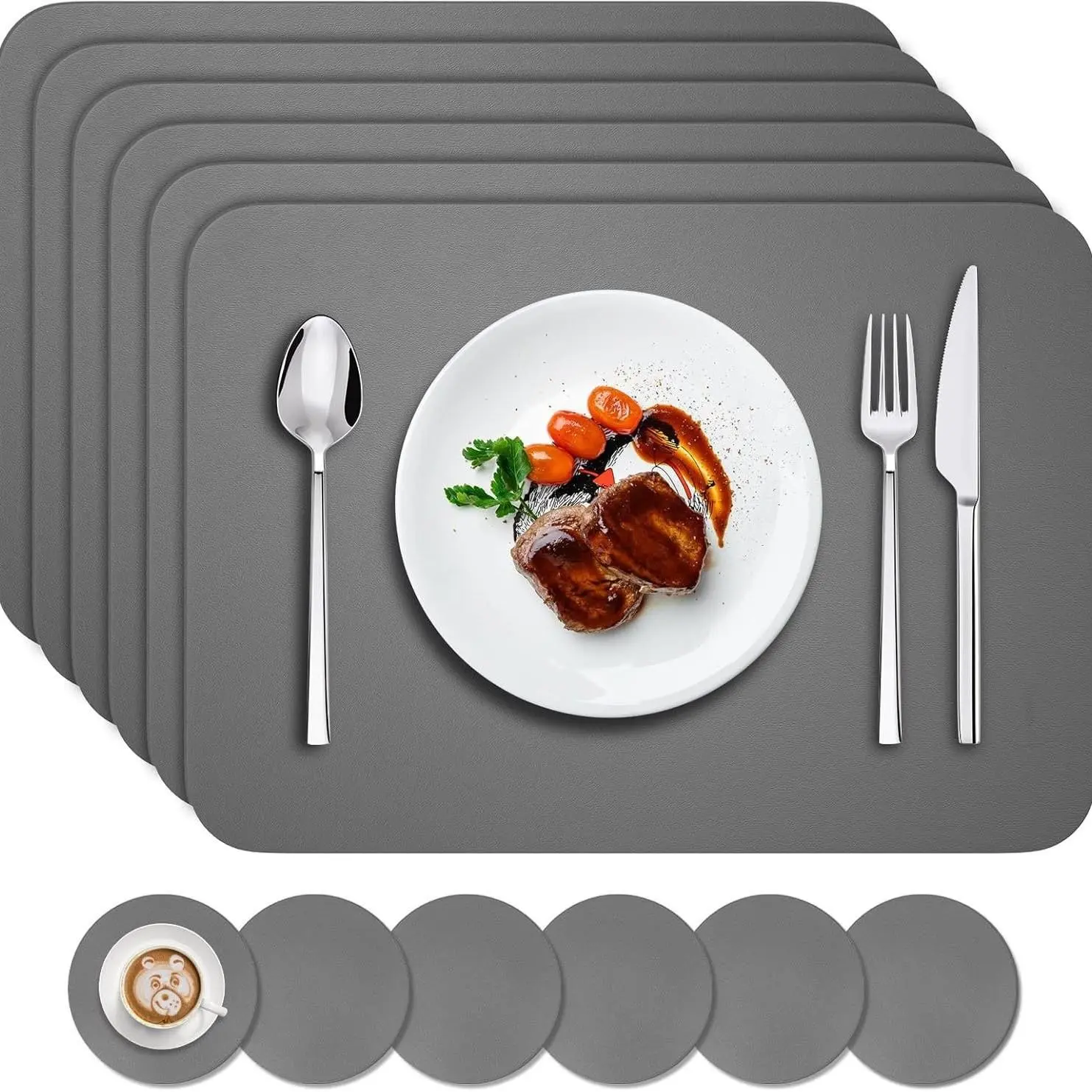 6-Piece Table Mat Set, Heat Resistant Placemat, Table Placemats, Non-Slip, Waterproof, Oil-Resistant, Washable, Includes Coasters, Ideal for Outdoor, Restaurant, Kitchen Use