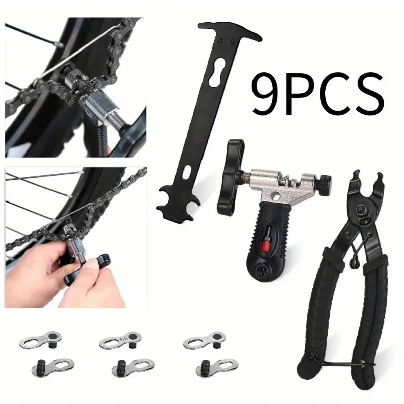 9Pcs Bike Chain Tool Set,Bike Repair Tools,Bicycle Chain Cutter Chain Opener,Chain Buckle Pliers,Wear Indicator Tool Standing Accessories,Hand Tools Kits,Springtok.