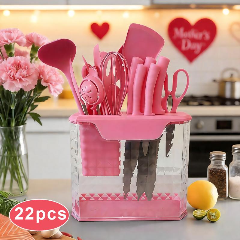 15PCS knife holder kitchenknifeset: meat/vegetable knife, chicken bone knife, German steak knife storage built-in sharpener - stainless steel washable dishwasher suitable for women, wives,man Mother's Day,Father's Day ,Super Category Weekpink/white/black