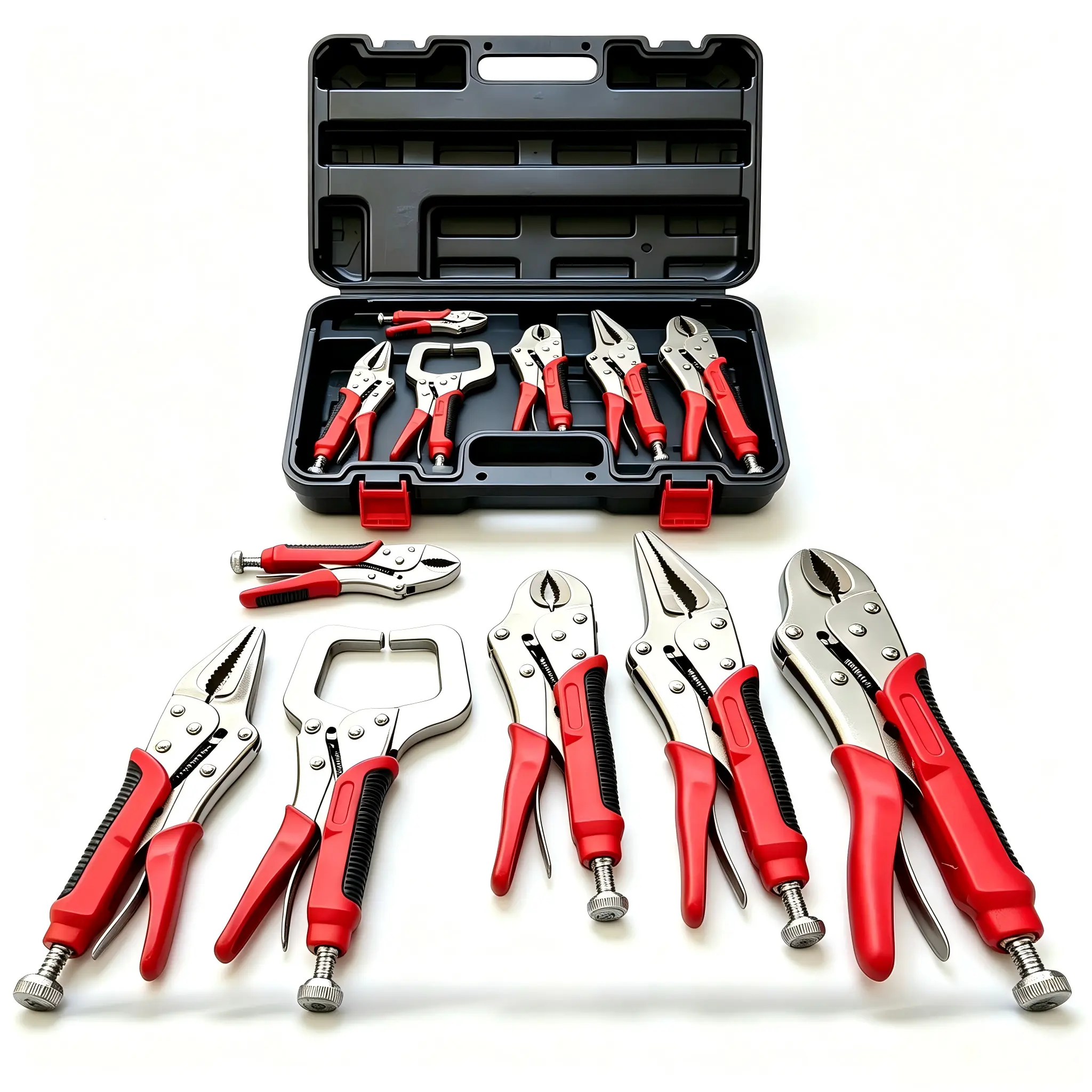 6-Piece Locking Pliers Set,  Long Nose Locking Pliers,  Curved Jaw Vise Grip Pliers,  C-clamp with Rolling Pouch Locking Pliers Set, Long Nose Locking Pliers,  Curved Jaw Vise Grip Pliers,  C-clamp with Rolling Pouch