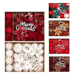 38pcs Christmas Velvet Ball Set, Mixed Colors Gift Box for Tree Decorations, Garland, Gifts Packaging & Outdoor Decoration