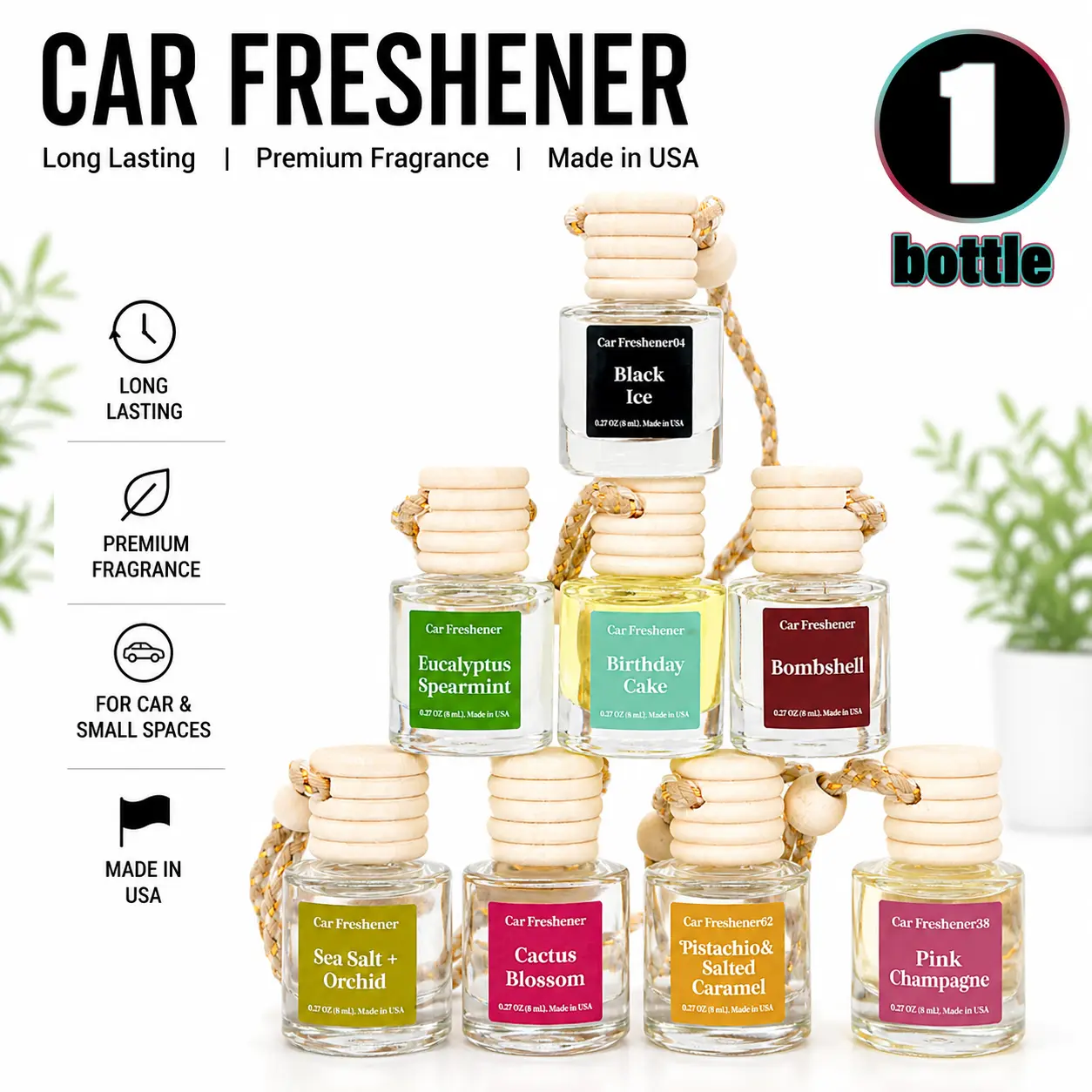 1 Bottle Pick 70+Scent Car Freshener Hanging Air Diffuser Made in USA Last 60 Days