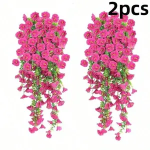 2 Pieces Of UV Resistant Artificial Hanging Flowers With Textile Morning Light And Eucalyptus Leaves - Realistic Outdoor/Indoor Decoration, Suitable For Home, Office, Garden - Maintenance Free All Year Round (Thanksgiving, Christmas