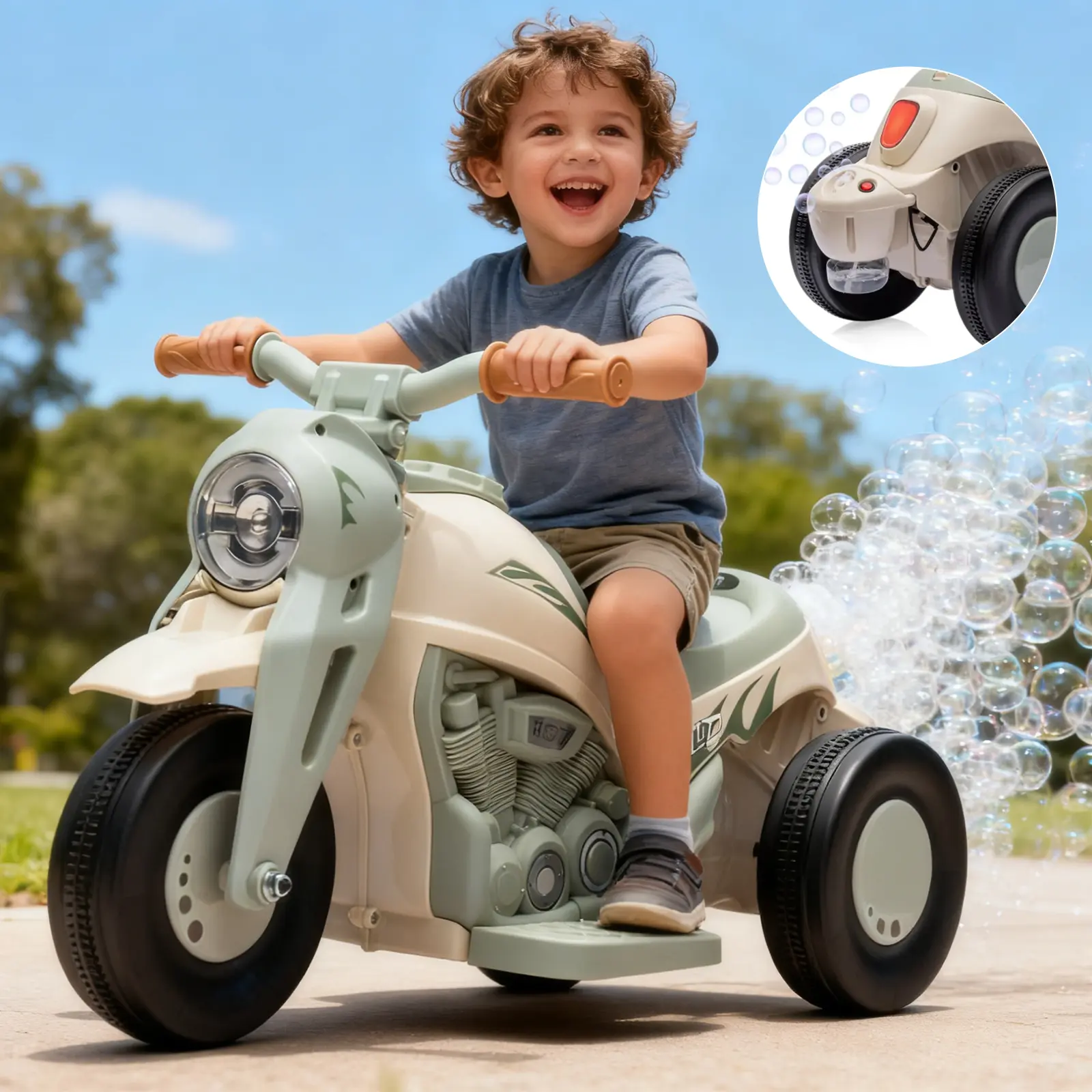 GARVEE Rechargeable 3-Wheel Electric Tricycle for Toddlers Ages 3+ - Kids Ride-On Toy with Ride on Wheels, Bubble Maker, LED Headlights, Music Player, Pedal, Forward/Reverse, Multiple Colors, Toys for Boys, Kids Outdoor Equipment