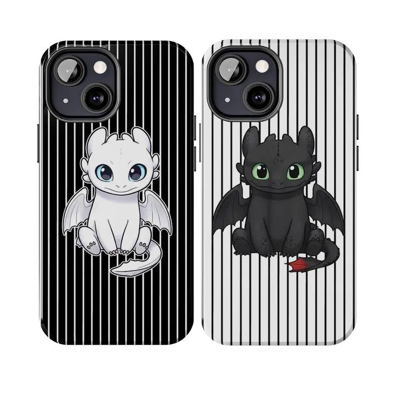 Custom Toothless & Light Fury Matching Pair Phone Case, Cute Dragon Rubber Cover for iPhone Series, Drop Protection, Geek Fans Geekcore Fandom Aesthetic Tough Accessory (Fits iPhone 11-17 Pro Max/Plus/Mini)