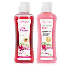 ikzee Portable Hair Shampoo & Conditioner Kit, Small Bottle with Onion and Rosemary Extracts, Enhanced with Biotin - 250ml Haircare Cleanser