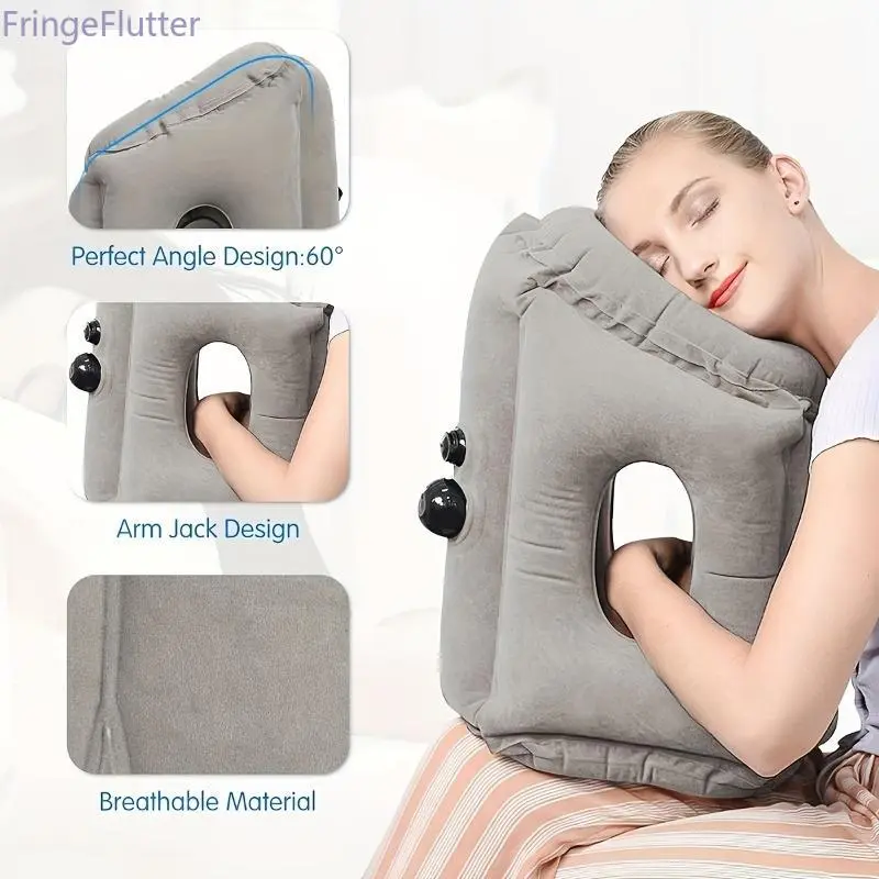 Portable Inflatable Nap Pillow with Soft Microfibre Cover, Compact Ergonomic Support, Comfortable Neck Rest for Travel Rest & Office Use, Lightweight Gray Sports & Outdoor Protective Accessory