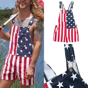 Stretchy Patriotic American Flag Overalls Shorts Romper for Men & Women, Comfortable Memorial Day Work Jumpsuit, Perfect for Summer BBQs, 4th of July, and Matching Couple Gifts