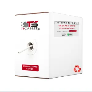 18/2 Speaker Wire Riser CL2/CL3 Rated Stranded Bare Copper Unshielded - 500ft - White