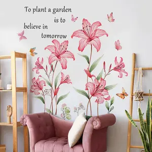 Lily Flower Pattern Wall Sticker, Self Adhesive Wall Decal, Decorative Sticker for Home Living Room Bedroom