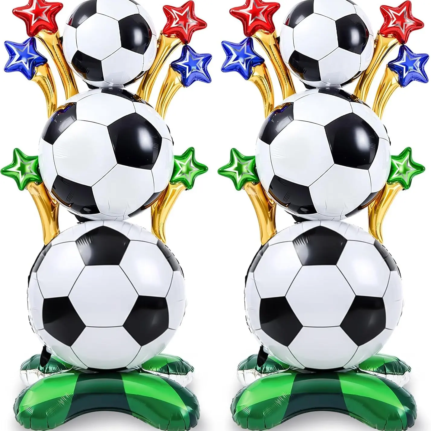 Two self-supporting aluminum foil football balloons, suitable for birthday, sports themed party decorations (football and stars), and football themed party decorations Soccer balloons