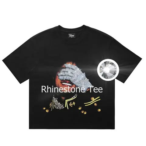Unisex 10oz 100% Cotton Short-Sleeve Rhinestone Detail Graphic T-Shirt - Prints, Tops for Women, Shared Closet Men's Tops, Comfort Casual Streetwear MeJend Tee