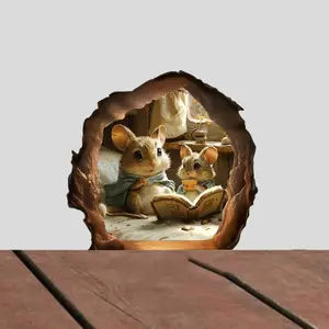 Creative Mouse Hole Decorative Wall Stickers, Self-Adhesive Art Home & Living Room Decor, Suitable for Bedroom Porch Decoration, Set of 2 Pieces