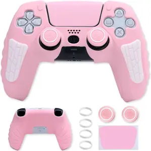 PS5 Controller Cover Case, Anti-Slip Silicone Cover Skin Compatible with PS5 Controller with Thumb Grip Caps, Joystick Protectors and Cover Wrap Sticker - Pink