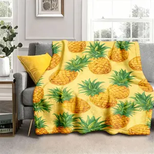 Pineapple Flannel Throw Blanket, Tropical Fruit Print Soft Warm Cozy Plush Blanket, Durable for Couch Bed Office, Summer Decor & Home Gift