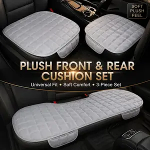 3pcs Luxury Plush Car Seat Cushions, Front Rear Seat Protector for Suv Truck Sedan, Soft Breathable Linen Texture Fabric, Universal Fit Auto Seat Cover