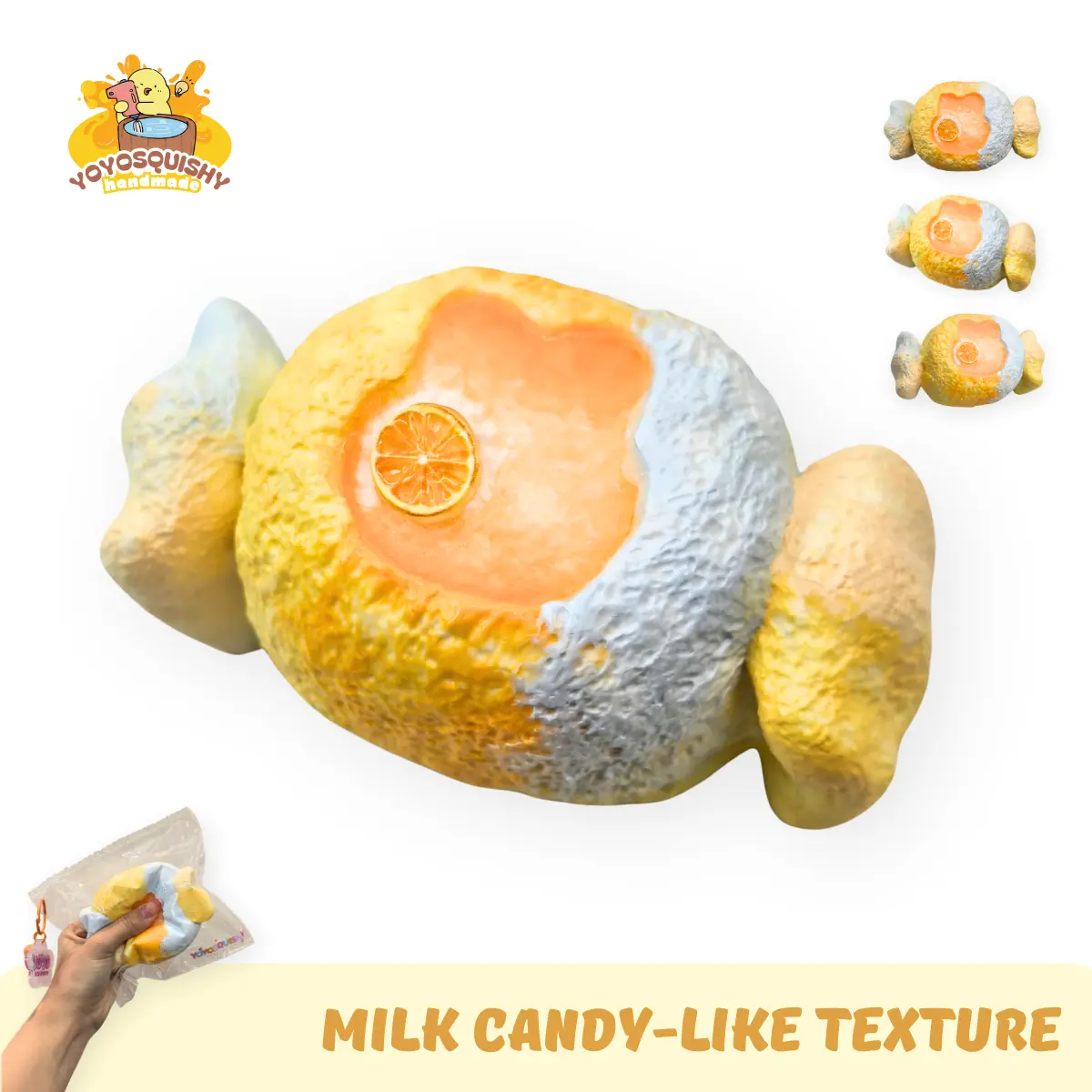 YOYOSQUISHY Yellow Candy Taba Squishy Toy - Soft Food-Grade Silicone Handmade Slow Rising Stress Relief Fidget Tool, Kawaii Gift-Ready Box, 9.6x5x4.9 cm Milk Candy-Like Texture, Oddly Satisfying Any Occasion Item for Fidget Toy Lovers, Squishy Toys, 9.6 ×