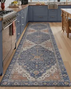 Anti Fatigue Kitchen Mat, Waterproof & Stain-Resistant Cushioned Standing PVC Padded Runner, Non-Slip Comfort Rug for Kitchen, Sink, Laundry, Home Office, 24" x 87", Indigo
