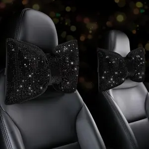 2 Piece Glitter Car Pillows, Water Drill Bow Headrest, Driver Neck Pillow, Sleep Travel Support, Women's Shiny Diamond Interior Accessory, Car Accessories, Auto Accessories