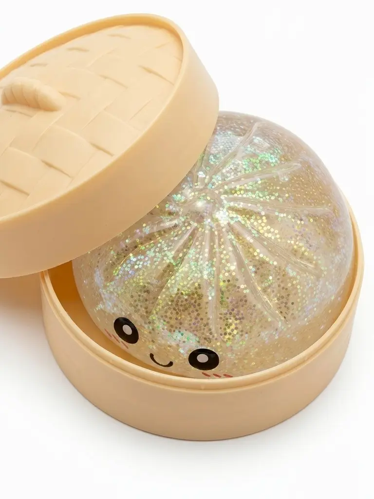 Sparkle Dumpling Squeeze Toy Set – Glitter Filled Stress Relief Toy | Cute Chinese Dumpling Fidget Toy with Steamer Box | Unique Gift