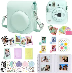 Accessories for  Instax Mini 12 Camera, Accessory Bundle Include PU Leather 12 Case, Mini Picture Album, Frames, DIY Stickers, Color Filter (No Camera) - Mint Green