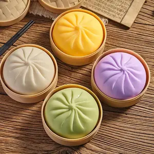 Colorful Dumpling Squishes Stress Balls Fidget Sensory Toys Simulation Food Squishies Bun with Steamer Squeeze Dough Ball Gifts