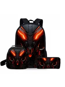 Mechanical robot printed multi compartment backpack three-piece set, including lunch bag, pencil case, and backpack, School Backpacks