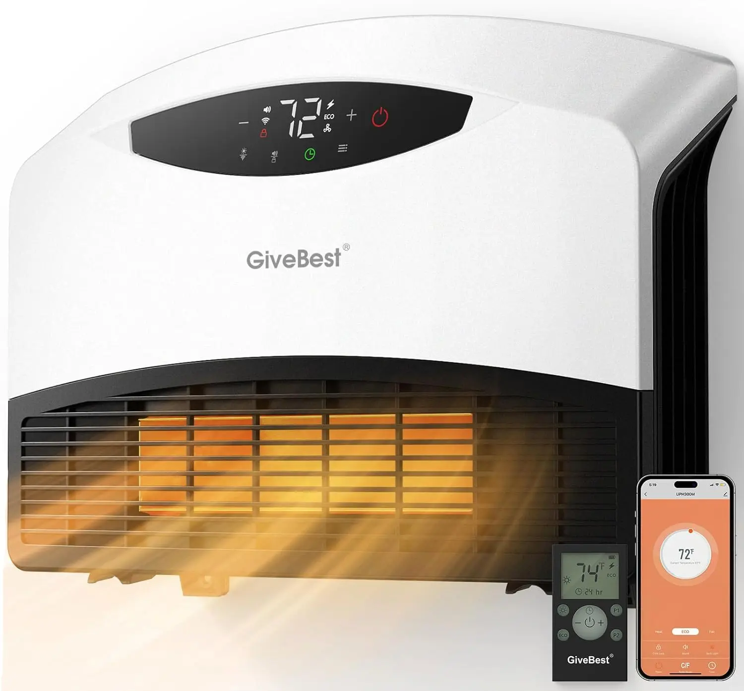 GiveBest Electric Wall Heater with WiFi and Remote Control, Floor or Wall Mounted Heater, Large Room Coverage, 3 Heating Modes, 1500W Fast Heating Space with Thermostat for Indoor Room Use