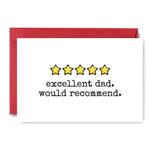 Happy Father's Day Card, 1 Count Excellent Dad Would Recommend Card, 5 Star Design Greeting Card for Father's Day, Gift for Dad