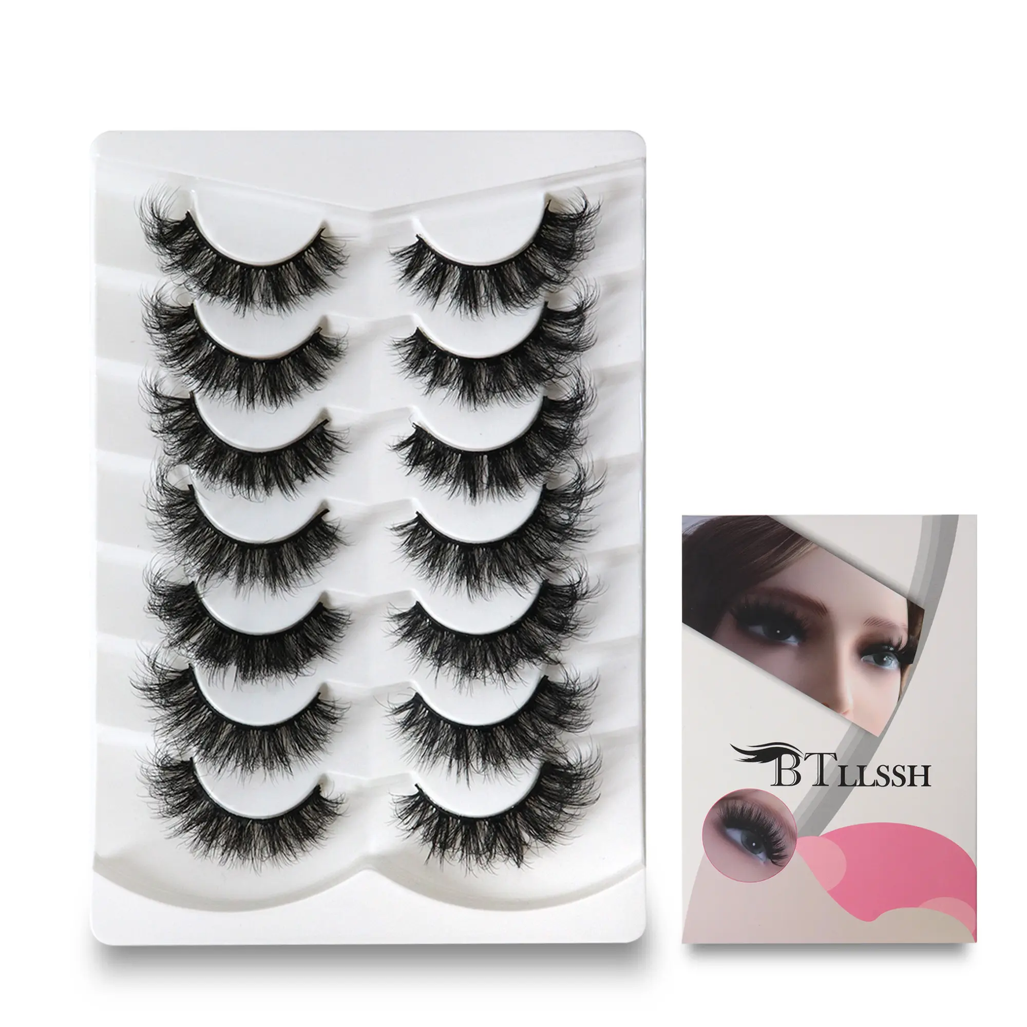 7 Pairs Long Tail D Curl False Eyelashes, 18mm Thick Volume Lashes, Solid Non-Flammable, Perfect for Dramatic Look, False Eyelash Set, Fake Eyelashes