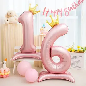 5pcs Style 42 Inch Standing Design Pearl Number Balloons, Crown Girl Children Birthday Party Scene Decoration