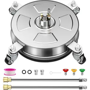14"  Washer Surface Cleaner with 4 Wheels, Stainless Steel Housing, 4000 PSI Max, 3 Connect Nozzles & 2 Extension Wands,  Washer Surface Cleaner for Concrete, Patios, Sidewalks