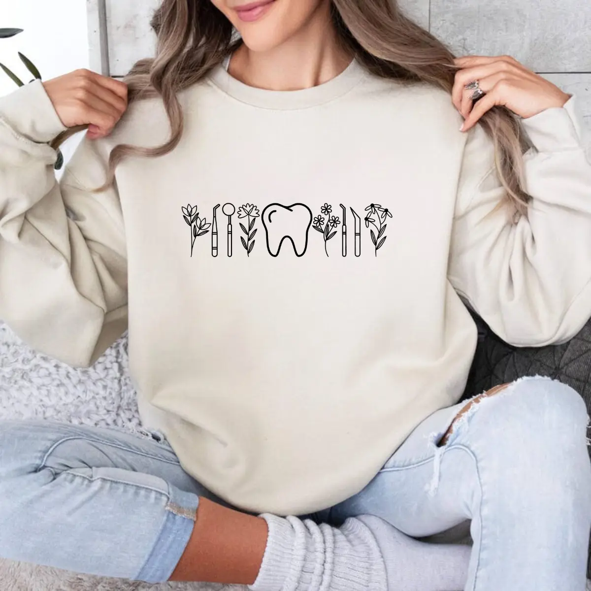 Floral Dental Shirt, Dental Hygienist Sweatshirt, Teeth Graphic Apparel, Dental Student Gift, Cute Dental Top, Unisex Women