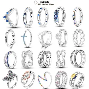Sparkling Ring For Women 925 Sterling Silver Star Moon Sun Crown Infinite Heart Colorful Zircon Rings Fine Wedding Jewelry Gifts