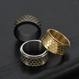Honeycomb Night Glow Rotating Ring Titanium Steel Atmosphere Men's Peonalized Ring Wearing Jewelry