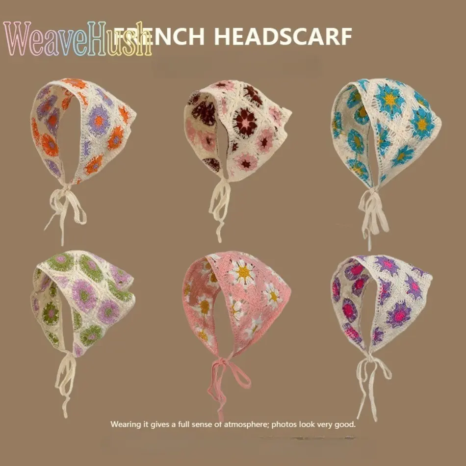 Crochet Headscarf Set for Women, 6-Piece Boho Knitted Triangle Headbands, Soft Recycled Yarn Hair Accessories for Daily Wear & Travel, Crochet Triangle, Everyday, Boho Female, Triangle Shape