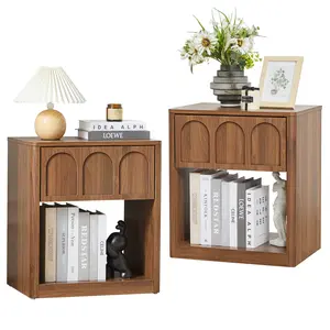Giratree Nightstand Set of 2, 19.69" Wide Bedside Table with Arched Finish, Modern Night Stands with Curved Profile, Mid Century End Table for Bedroom Living Room
