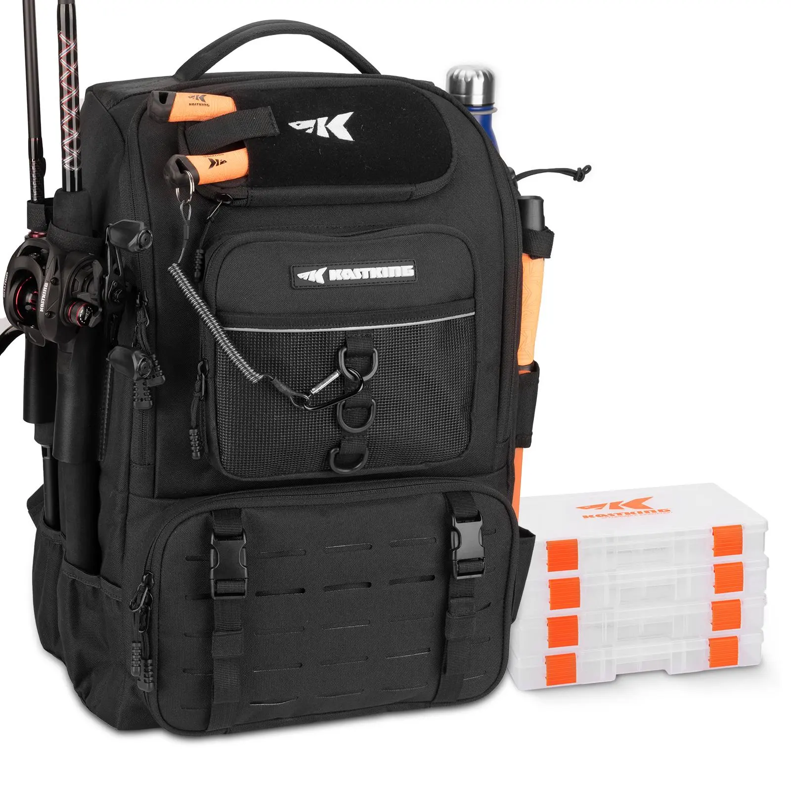 [Back to School Gift] Karryall 40L Fishing Tackle Backpack with Rod Holders & 4 Tackle Boxes, Waterproof & Durable Fishing Gear Storage Bag for Fishing, Camping, Hunting & Outdoor Activities