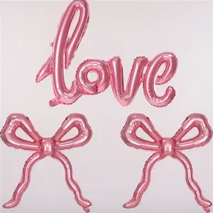 42" Giant Pink Love Heart Balloon with 22" Bow Mylar Balloon Set – Coquette Style Decor for Girls & Women.Perfect for Bridal Shower, Bachelorette, Birthday, Valentine's Day & Engagement – Ultra Cute Photo Ready!