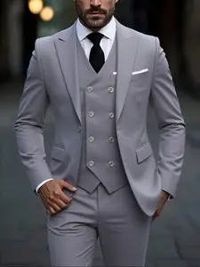 Men Suit 3 Pieces Fashion Slim Fit Blazer Vest Trousers Set Classic Formal Business Wedding Tuxedos For Men Casual Blazers Clothing Groom and best man wedding suit, Male banquet party social suit, office formal suit