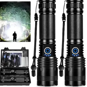 Portable Tactical Laser Flashlights - High Lumen, USB-C Rechargeable, Adjustable Brightness, IP65 Waterproof, LED Digital Display Flashlights with 5 Lighting Modes, Zoomable Torch Handheld Flashlights for Outdoor Emergency &  Night Security, Gifts