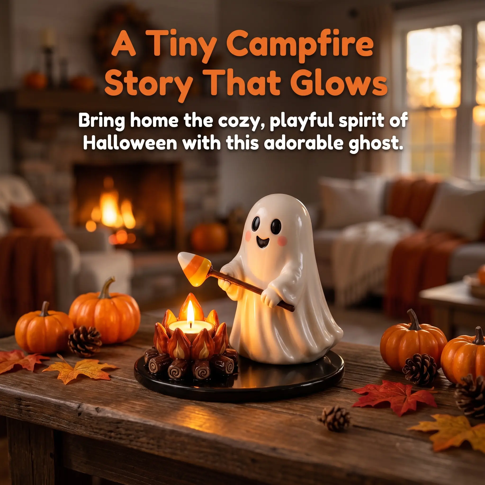 【Summerween】Cute Resin Ghost Tealight Candle Holder, Decorative Figurine Set, Home Decor for Shelf Mantel, Halloween Party Display Gift