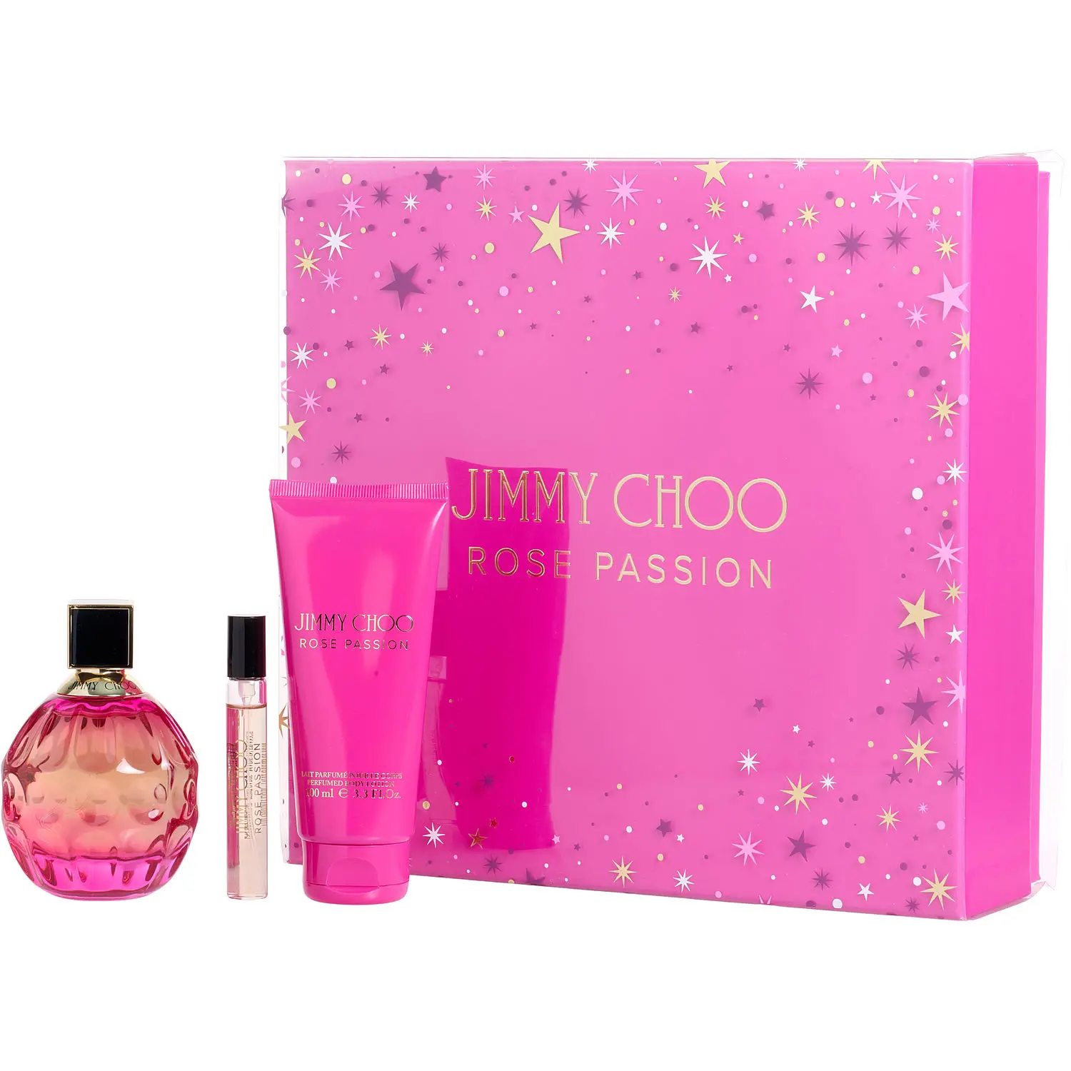 Jimmy Choo Rose Passion Set-Eau De Parfum Spray 3.3 Oz & Body Lotion 3.3 Oz & Eau De Parfum Spray 0.25 Oz Mini For Women