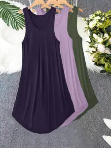 【Plus Size】 Solid Color Tank Nightdress, Casual Soft Comfortable Sleeveless Nightgown for Women, Women's Sleepwear Loungewear for Summer