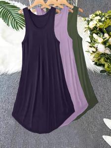 【plus size】 solid color tank nightdress, casual soft comfortable sleeveless nightgown for women, sleepwear for women, women's sleepwear for summer, loungewear, womenswear, glam lounge wear, breathable nightgown