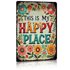 1PC 2D Flat,Welcome Sign "This is My Happy Place"Vibrant Floral and Butterfly Design, 8x 12inch Aluminum Wall Art, Suitable for Home, Garden, Yard Decoration - Durable Indoor/Outdoor Decoration, Outdoor Sign,Outdoor Decoration, Vintage Metal Sign